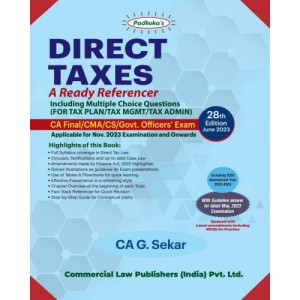 Padhuka's Direct Taxes Ready Referencer for CA Final November 2023 Exam [New Syllabus] by CA. G. Sekar | Commercial Law Publisher